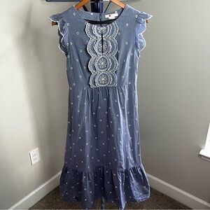 Boden Blue Embroidered Cotton Midi Dress - Cottagecore Size 6P